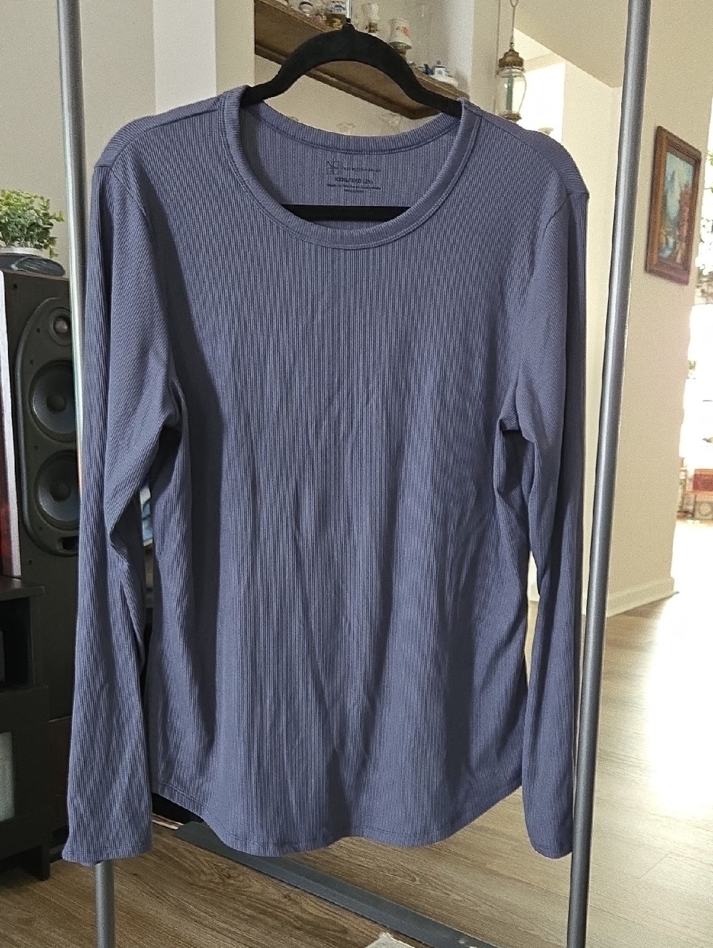 No Boundaries Ribbed Long-Sleeve Crewneck Top - Slate Blue